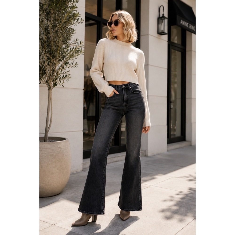 Mother The Smokin Double Heel Flare‎ Jeans On The Fly Black Gray 29